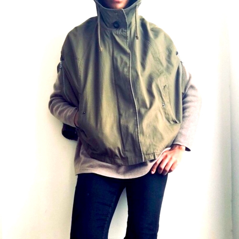 Hooded Cape Jacket Khaki Green